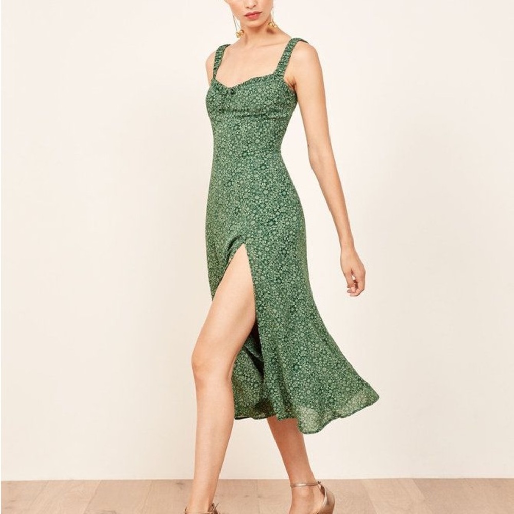 Reformation Green Floral Peridot Midi Women's Dress
